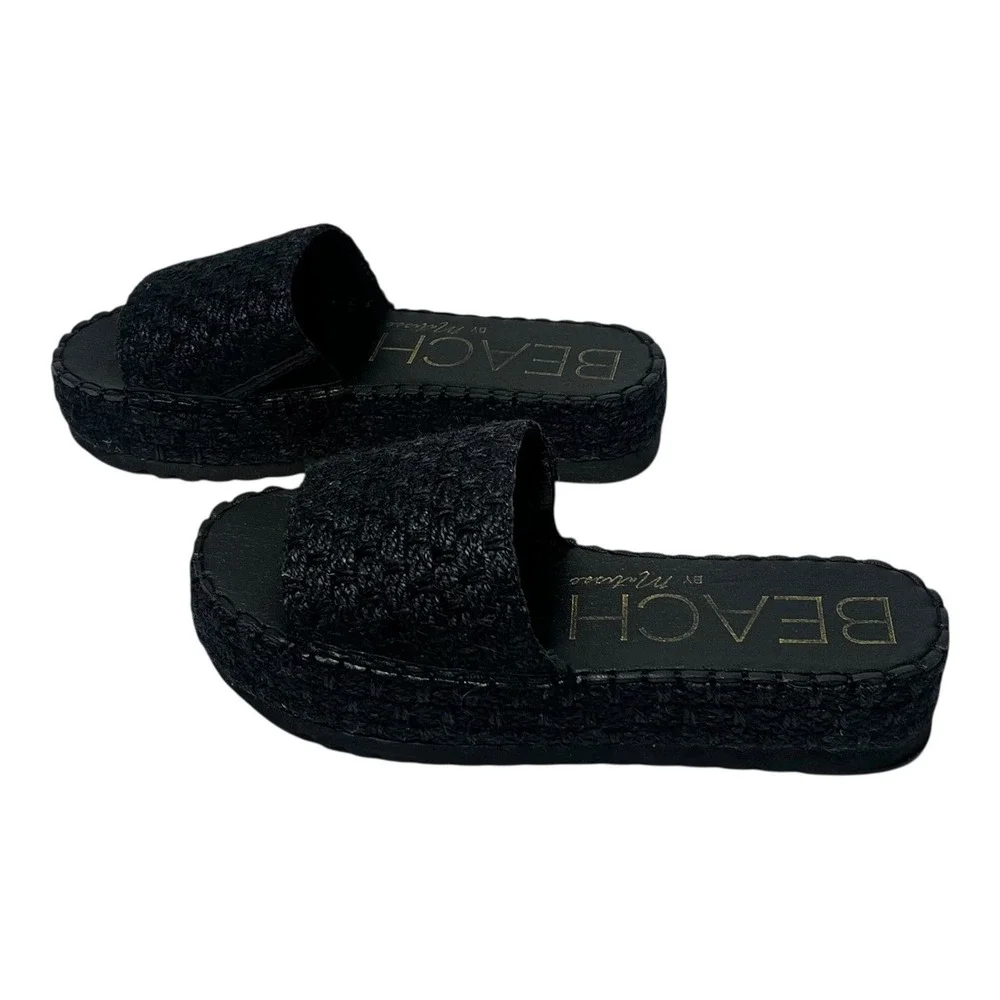 BEACH by Matisse Black Jute Platform Espadrille Slides Women's Size 9